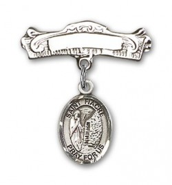 Pin Badge with St. Fiacre Charm and Arched Polished Engravable Badge Pin [BLBP1953]