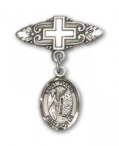 Pin Badge with St. Fiacre Charm and Badge Pin with Cross [BLBP1952]