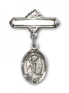 Pin Badge with St. Fiacre Charm and Polished Engravable Badge Pin [BLBP1951]