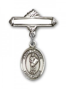 Pin Badge with St. Florian Charm and Polished Engravable Badge Pin [BLBP0497]