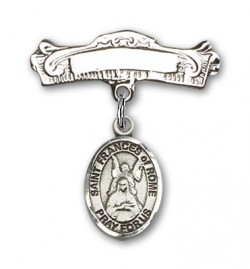 Pin Badge with St. Frances of Rome Charm and Arched Polished Engravable Badge Pin [BLBP2324]