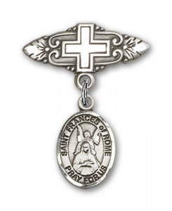 Pin Badge with St. Frances of Rome Charm and Badge Pin with Cross [BLBP2323]