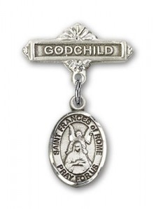 Pin Badge with St. Frances of Rome Charm and Godchild Badge Pin [BLBP2327]
