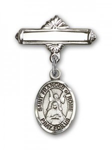 Pin Badge with St. Frances of Rome Charm and Polished Engravable Badge Pin [BLBP2322]