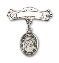 Pin Badge with St. Gabriel Possenti Charm and Arched Polished Engravable Badge Pin [BLBP1822]