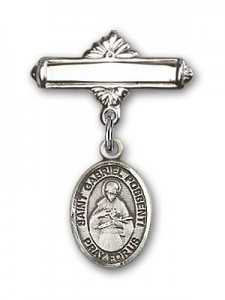 Pin Badge with St. Gabriel Possenti Charm and Polished Engravable Badge Pin [BLBP1820]