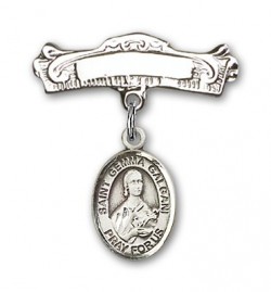 Pin Badge with St. Gemma Galgani Charm and Arched Polished Engravable Badge Pin [BLBP1164]