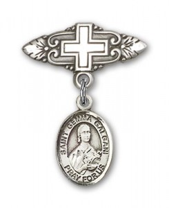 Pin Badge with St. Gemma Galgani Charm and Badge Pin with Cross [BLBP1163]
