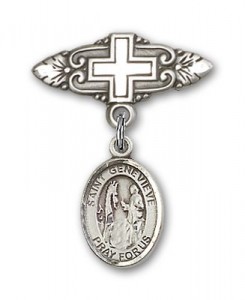 Pin Badge with St. Genevieve Charm and Badge Pin with Cross [BLBP0547]