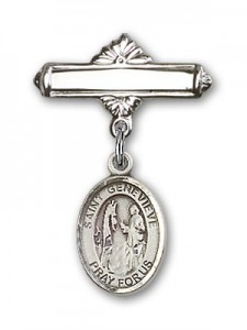 Pin Badge with St. Genevieve Charm and Polished Engravable Badge Pin [BLBP0546]
