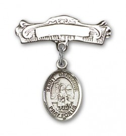 Pin Badge with St. Germaine Cousin Charm and Arched Polished Engravable Badge Pin [BLBP1360]