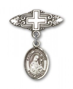 Pin Badge with St. Gertrude of Nivelles Charm and Badge Pin with Cross [BLBP1415]
