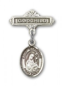 Pin Badge with St. Gertrude of Nivelles Charm and Godchild Badge Pin [BLBP1419]