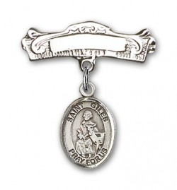 Pin Badge with St. Giles Charm and Arched Polished Engravable Badge Pin [BLBP2254]