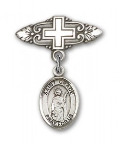 Pin Badge with St. Grace Charm and Badge Pin with Cross [BLBP1660]