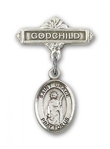 Pin Badge with St. Grace Charm and Godchild Badge Pin [BLBP1664]