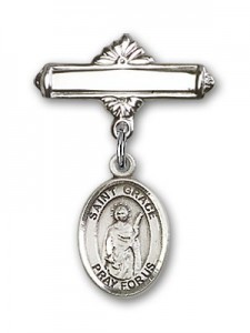 Pin Badge with St. Grace Charm and Polished Engravable Badge Pin [BLBP1659]