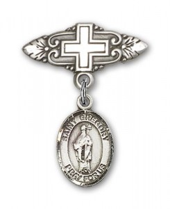 Pin Badge with St. Gregory the Great Charm and Badge Pin with Cross [BLBP0596]
