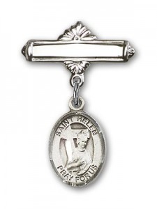 Pin Badge with St. Helen Charm and Polished Engravable Badge Pin [BLBP0560]