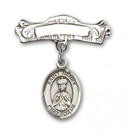 Pin Badge with St. Henry II Charm and Arched Polished Engravable Badge Pin [BLBP0583]