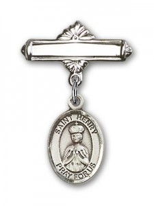 Pin Badge with St. Henry II Charm and Polished Engravable Badge Pin [BLBP0581]