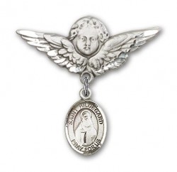Pin Badge with St. Hildegard Von Bingen Charm and Angel with Larger Wings Badge Pin [BLBP1697]