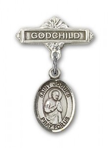 Pin Badge with St. Isaac Jogues Charm and Godchild Badge Pin [BLBP1370]
