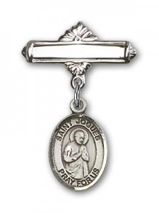Pin Badge with St. Isaac Jogues Charm and Polished Engravable Badge Pin [BLBP1365]