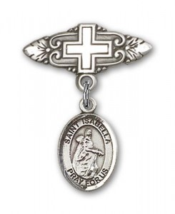 Pin Badge with St. Isabella of Portugal Charm and Badge Pin with Cross [BLBP1625]