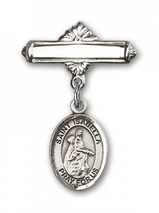 Pin Badge with St. Isabella of Portugal Charm and Polished Engravable Badge Pin [BLBP1624]