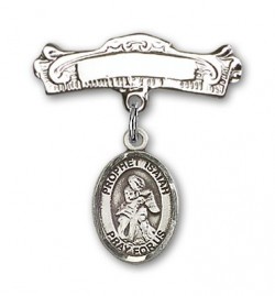 Pin Badge with St. Isaiah Charm and Arched Polished Engravable Badge Pin [BLBP1682]