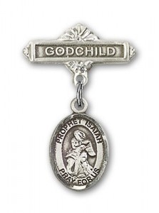 Pin Badge with St. Isaiah Charm and Godchild Badge Pin [BLBP1685]