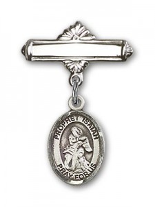 Pin Badge with St. Isaiah Charm and Polished Engravable Badge Pin [BLBP1680]