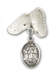 Pin Badge with St. Isidore the Farmer Charm and Baby Boots Pin [BLBP1805]