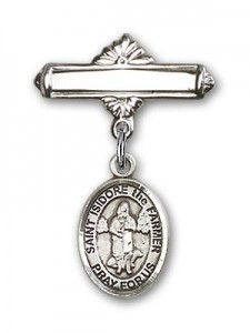 Pin Badge with St. Isidore the Farmer Charm and Polished Engravable Badge Pin [BLBP1799]