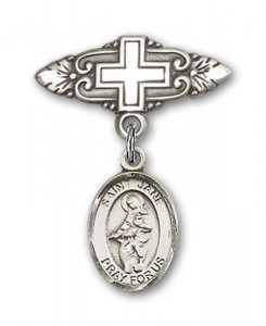 Pin Badge with St. Jane of Valois Charm and Badge Pin with Cross [BLBP0463]