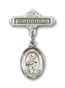 Pin Badge with St. Jane of Valois Charm and Godchild Badge Pin [BLBP0467]