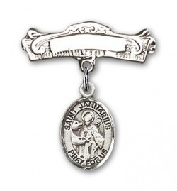 Pin Badge with St. Januarius Charm and Arched Polished Engravable Badge Pin [BLBP2261]