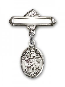Pin Badge with St. Januarius Charm and Polished Engravable Badge Pin [BLBP2259]