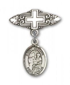 Pin Badge with St. Jerome Charm and Badge Pin with Cross [BLBP1191]