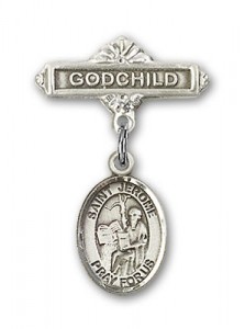 Pin Badge with St. Jerome Charm and Godchild Badge Pin [BLBP1195]