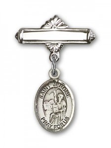 Pin Badge with St. Jerome Charm and Polished Engravable Badge Pin [BLBP1190]