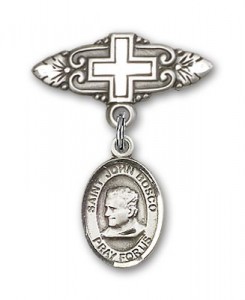Pin Badge with St. John Bosco Charm and Badge Pin with Cross [BLBP0645]