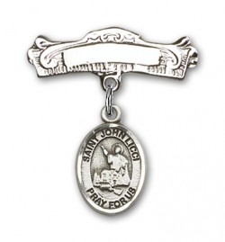 Pin Badge with St. John Licci Charm and Arched Polished Engravable Badge Pin [BLBP2289]