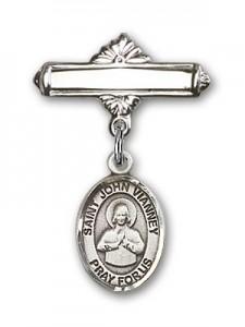 Pin Badge with St. John Vianney Charm and Polished Engravable Badge Pin [BLBP1841]