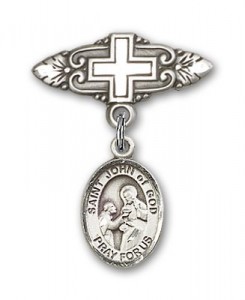 Pin Badge with St. John of God Charm and Badge Pin with Cross [BLBP1044]