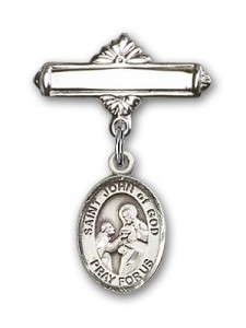 Pin Badge with St. John of God Charm and Polished Engravable Badge Pin [BLBP1043]