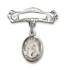 Pin Badge with St. John of the Cross Charm and Arched Polished Engravable Badge Pin [BLBP1500]