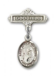 Pin Badge with St. John of the Cross Charm and Godchild Badge Pin [BLBP1503]