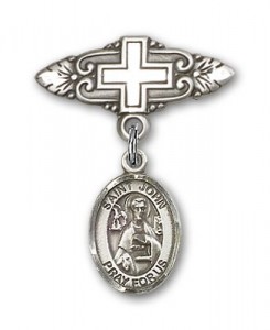 Pin Badge with St. John the Apostle Charm and Badge Pin with Cross [BLBP0652]